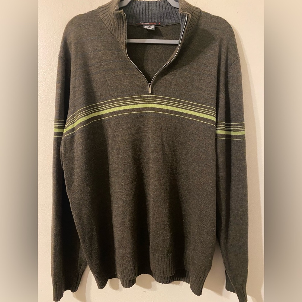 Men’s Nike Tiger Woods‎ Collection Brown Green Stripe 1/4 Zip Sweater Size XL